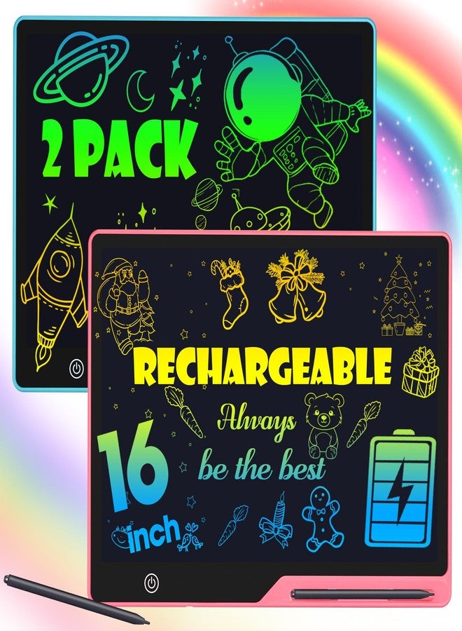 POPERFUN 2 Pack LCD Writing Tablet for Kids, 16 Inch Rechargeable Erasable Doodle Board Colorful Toddler Drawing Pads, Preschool Learning Toys Christmas Birthday Gift3 5 7Year Old Girls Pink and Blue - Image 1
